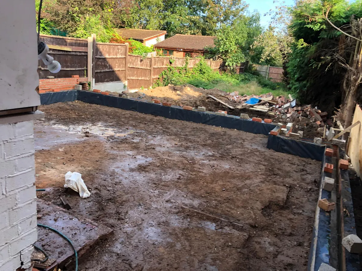 Extension foundations and damp-proof course during groundwork