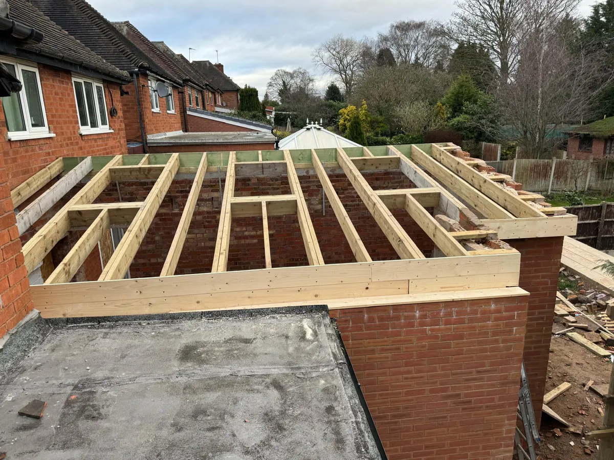 New timber roof joists installed on an extension