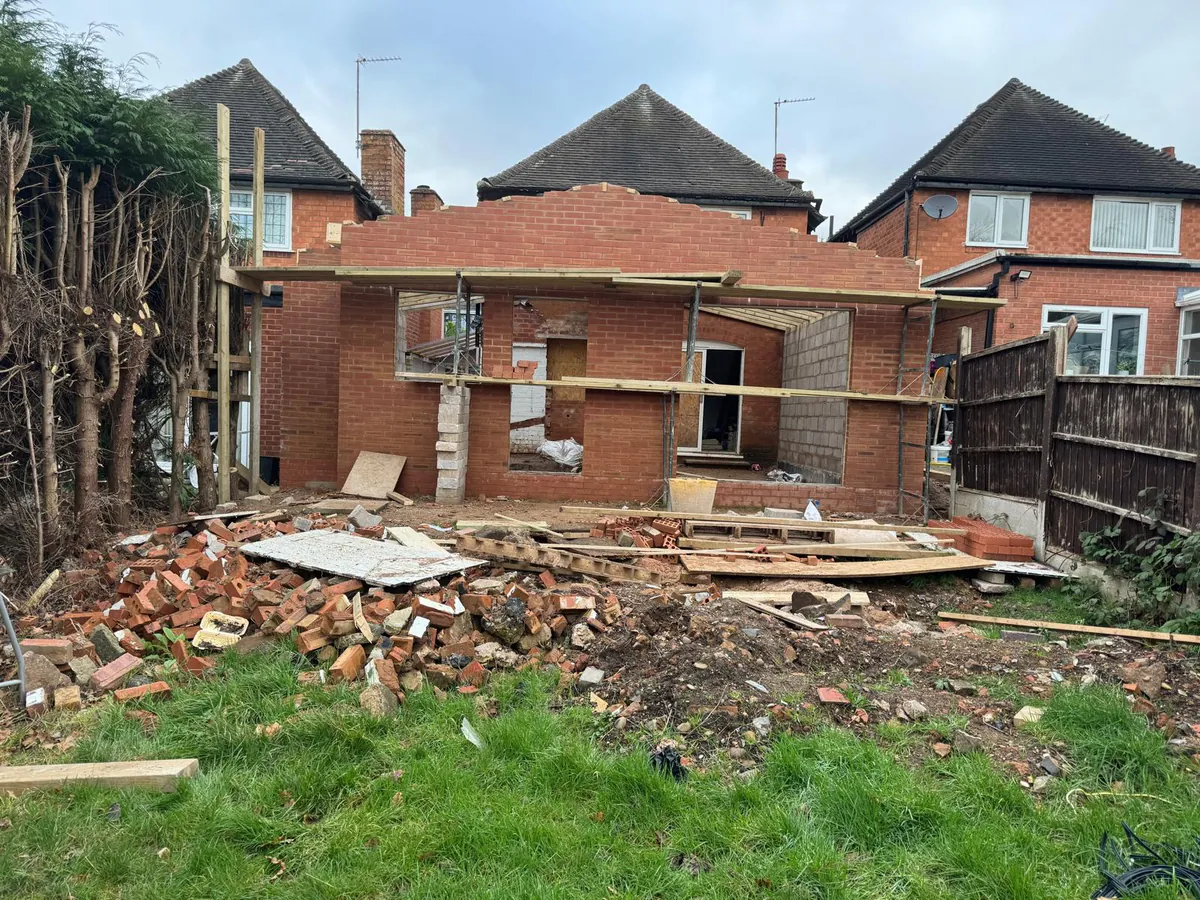 Brickwork shell of a rear extension during the build