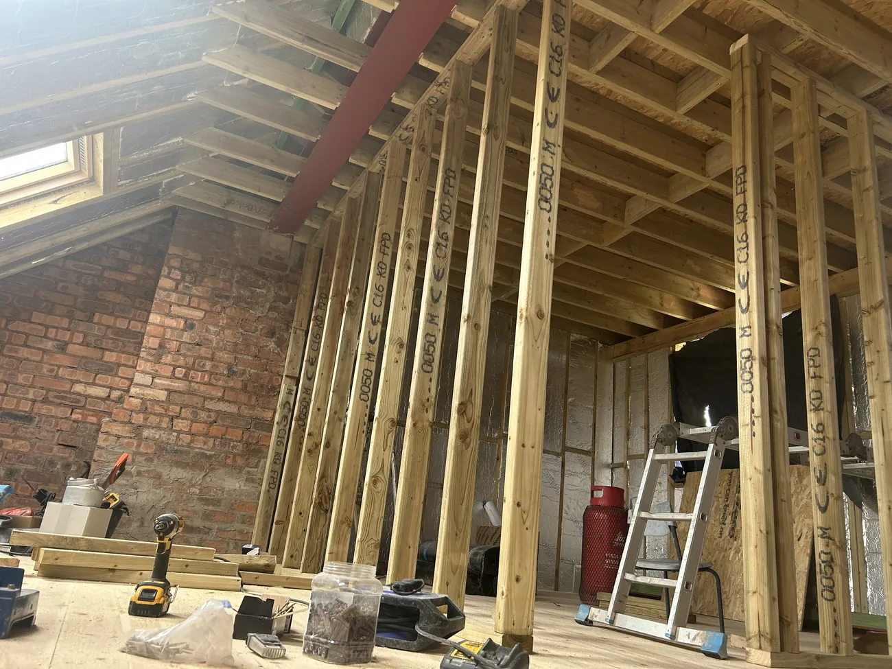 Steel beam and timber framing installed during a loft conversion