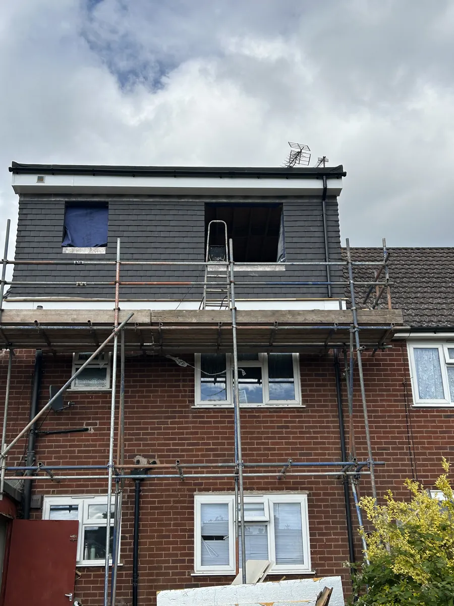 Dormer loft conversion under way with scaffolding in place