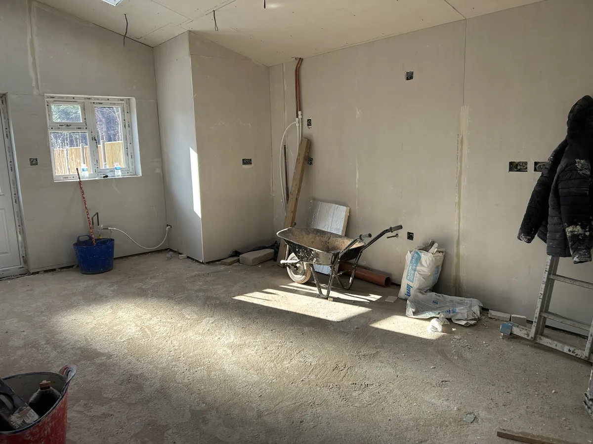 Room being re-plastered during a renovation