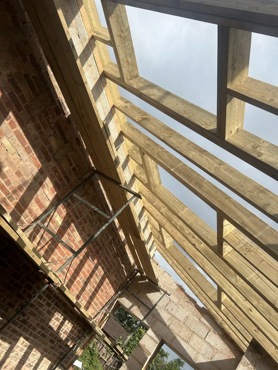 New timber roof structure during construction