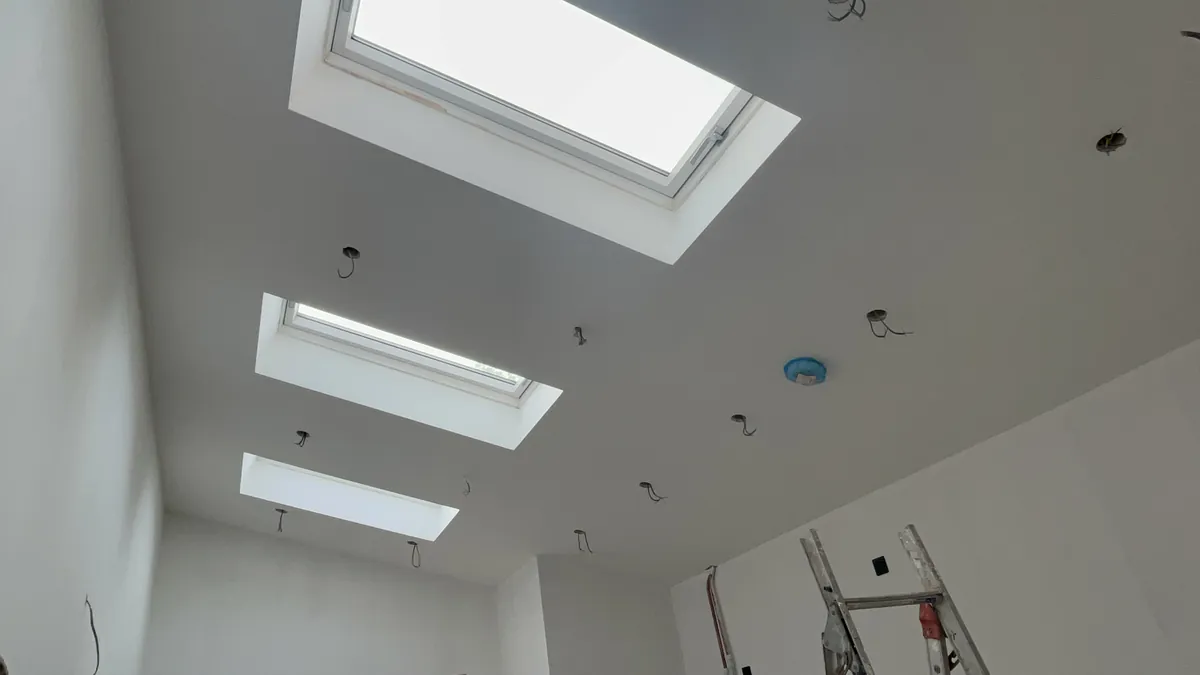 Skylights set into a vaulted ceiling